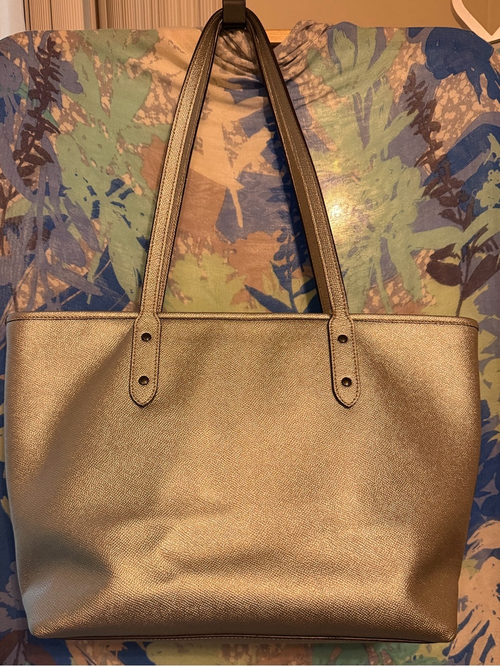 Coach Metallic Silver City Tote Bag - Picture 5 of 7